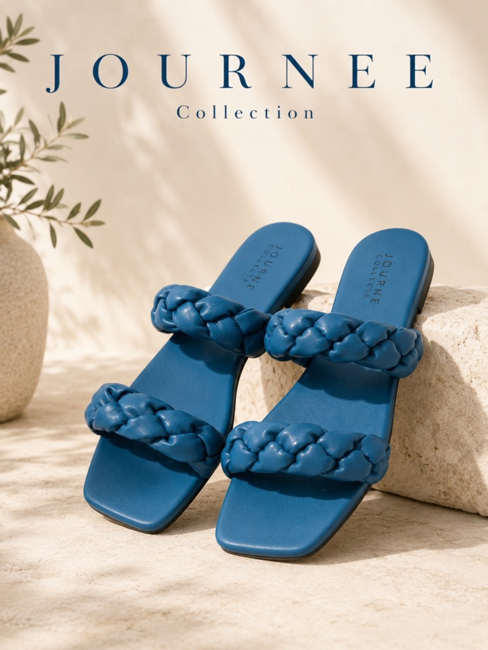 Journee Collection Braided Double-Strap Slide Sandals in Blue